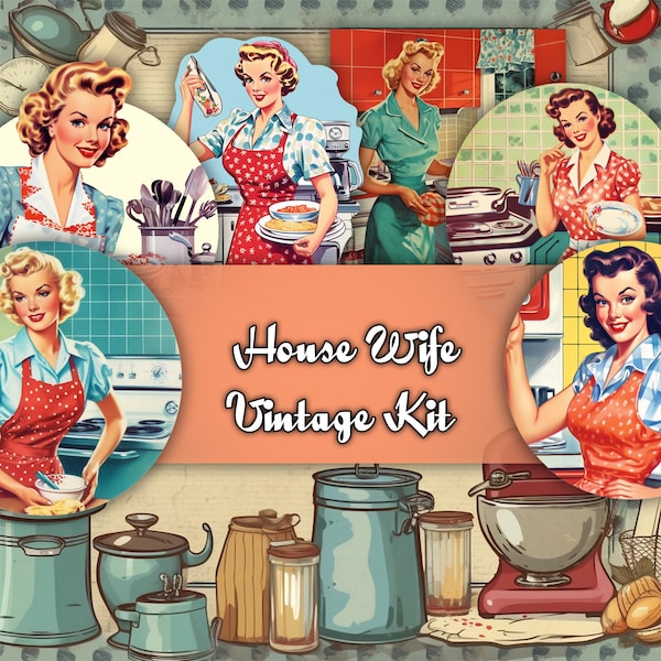 vintage retro housewife - kitchen journals -  Fussy Cuts Digital Bundle for Junk Journaling. ephemera Scrapbook, Paper Crafts Scrapbooking