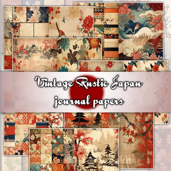 Vintage Rustic Japan Journal Pages , Digital Papers, japanese Background , Scrapbooking Junk Journaling , rustic journal , printable . kits