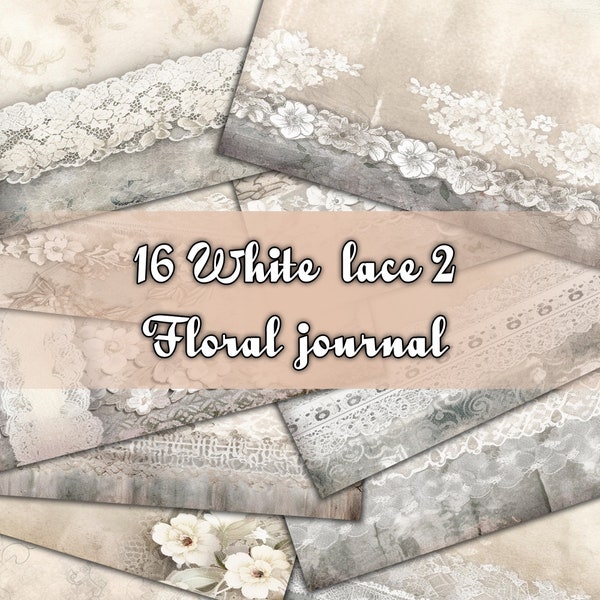 Vintage White Lace Journal Pages, V02, Digital Papers, Gothic Backgrounds , Scrapbooking Junk Journaling , Printable Download, White Lace