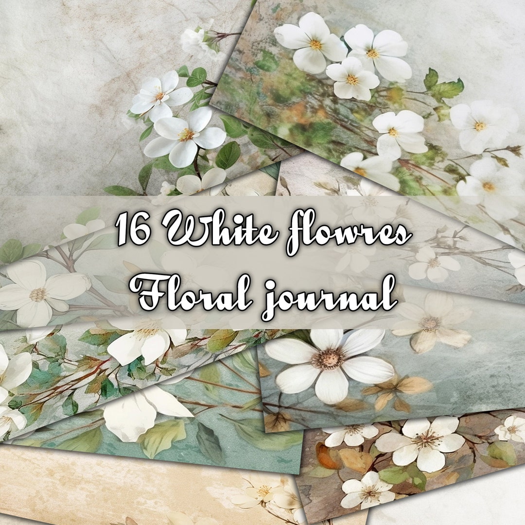 Vintage White Flowers Journal Pages Digital Papers Floral - Etsy