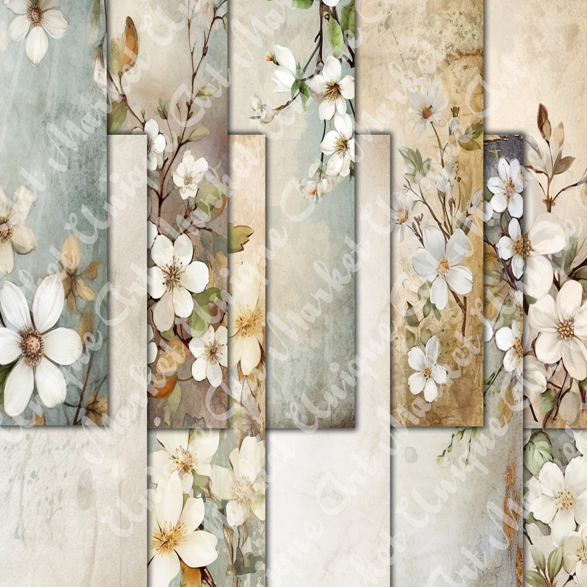 Vintage White Flowers Journal Pages Digital Papers Floral - Etsy