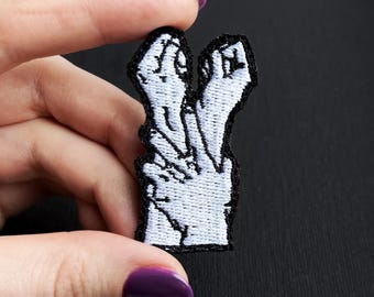 Crossed hands kinky patch, embroidered kinky patch, adult patches, adult fun patch, sexy patch, fetish patch, 18+ patch