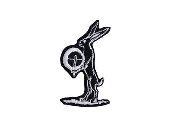 Medieval Bunny with Shaman's Drum, Medieval Rabbit Patch, Medieval Creature Patch, Medieval Patch, Suffering Medieval Patch, Middle Ages Art