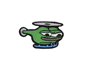 Happy Pepe Helicopter Embroidered Morale Patch, Meme Frog Gear Accessory