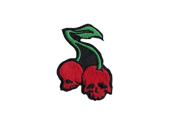 Goth Cherry Skull Embroidered Patch: Gothic Halloween Accessory