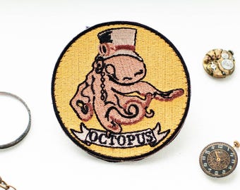 Steampunk Octopus Embroidered Patch: Victorian Style Morale Patch