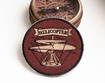 Embroidered Steampunk Patch: Da Vinci Helicopter, Costume Accessory