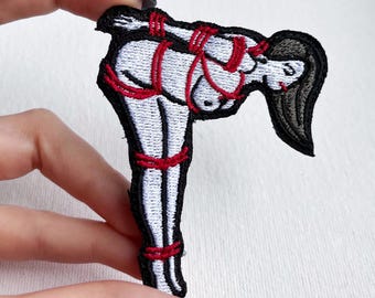 Shibari Girl Patch, shibari patch, kinky patch, adult patches, 18+ patch, embroidered patch, sexy girl patch, fetish patches, morale patches