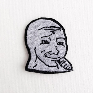 Smug Wojak Embroidered Patch, Smug Wojak Meme Patches, Internet Meme Wojak Embroidery Patches, Internet Meme Patches Wojak Patches Boomanoid