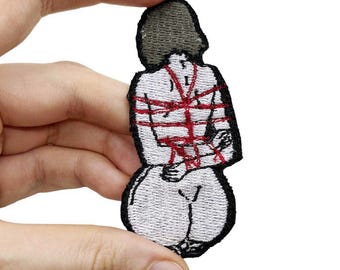 Shibari Girl Embroidered Patch, Kinky Adult Fetish Patch