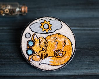 Embroidered Steampunk Cat Patch: Vintage Watch Gears, Victorian Style