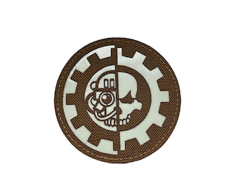 Mechanicus Skull Patch. Glow in the dark lasercut patches. Adeptus Morale Patches, laser cut patches, military patches, War airsoft patches