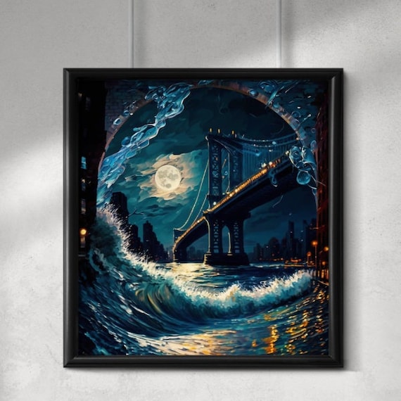 絵画 ブルックリン橋 アメリカ写真 ニューヨーク 夕日に染まるブルックリンブリッジ