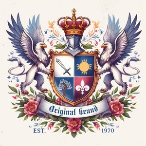 Customizable Family Crest Watercolor Design PNG Template, Heraldry Project, Unique Ancestry Gift, Heritage Craft Gift