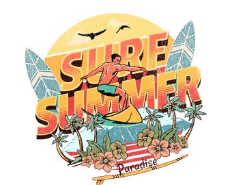 Retro Surf Summer PNG, Sublimation Design (Digital Download)