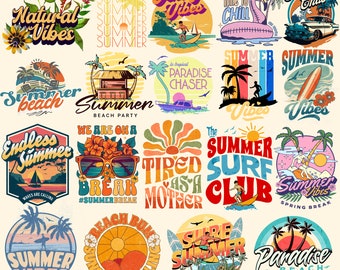 Retro Summer PNG Bundle, Beach Vibes Graphics (Digital Download)