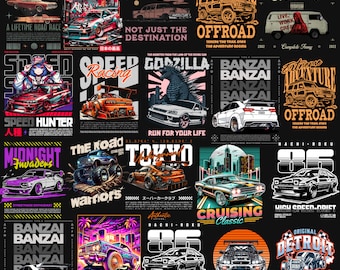 200 + High-Quality Car T-Shirt Design Bundle, JDM T-Shirt Graphics PNG, Perfect for Car Enthusiasts,streetwear png