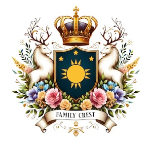 Customizable Family Crest Watercolor Design PNG Template, Heraldry Project, Unique Ancestry Gift, Heritage Craft Gift