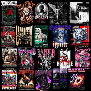 Modern Streetwear PNG Set, Casual T-Shirt Design Bundle, City Life T-Shirt Designs, Biker Gang Design Bundle