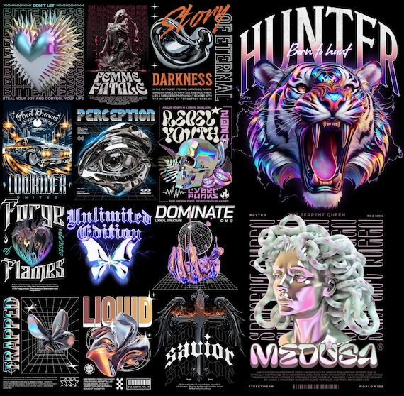 Chrome Y2K Streetwear T-shirt Design - Instant Digital