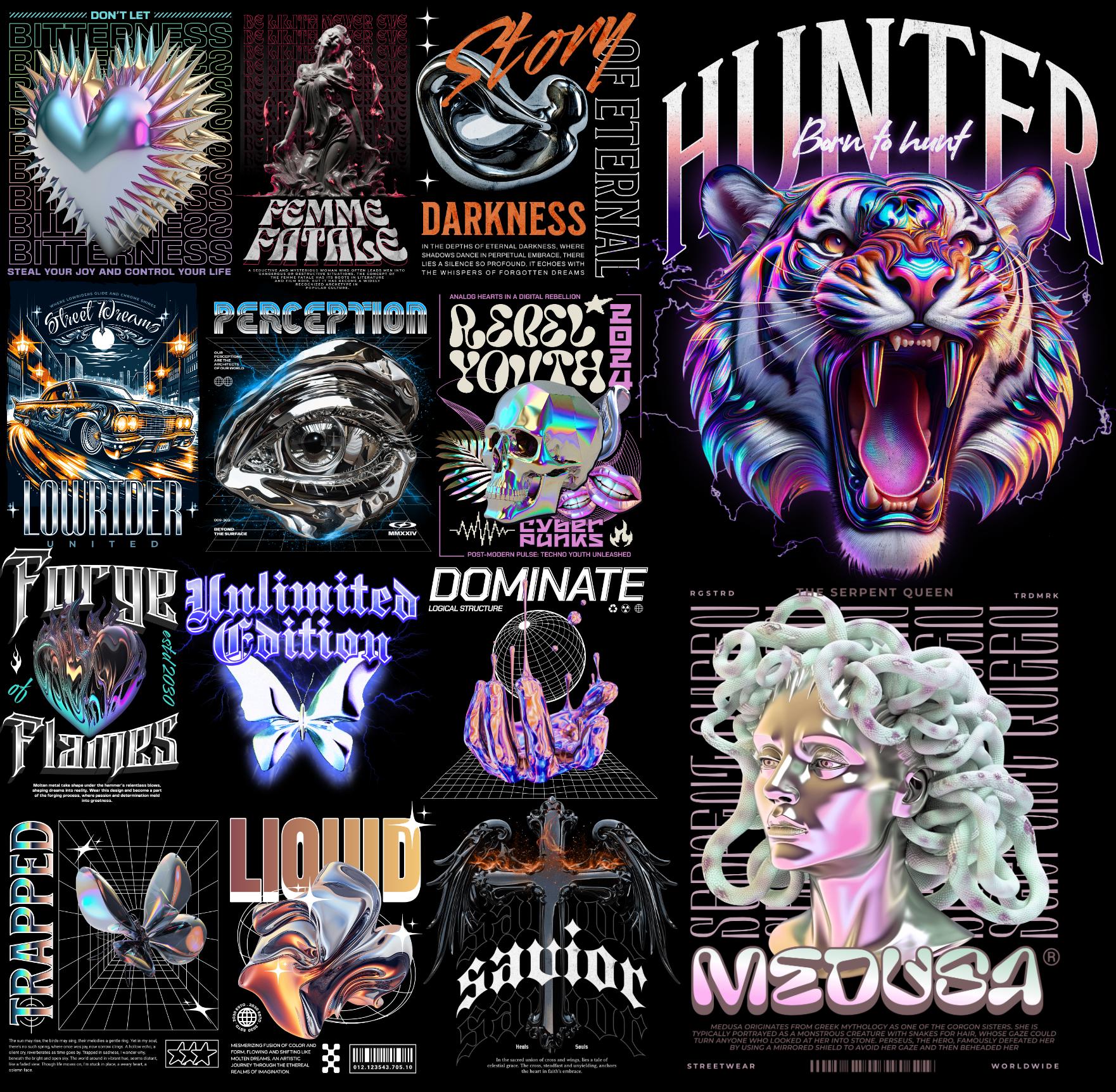 Chrome Y2K Streetwear T-shirt Design - Instant Digital