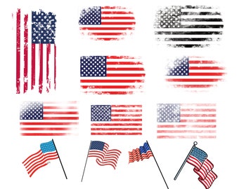Distressed American Flag PNG Bundle, Grunge USA Flags (Digital Download)