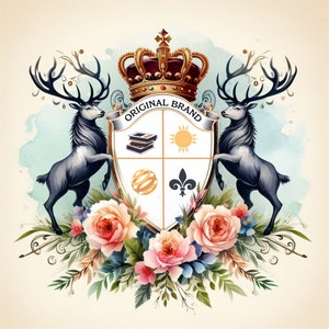 Customizable Family Crest Watercolor Design PNG Template, Heraldry Project, Unique Ancestry Gift, Heritage Craft Gift