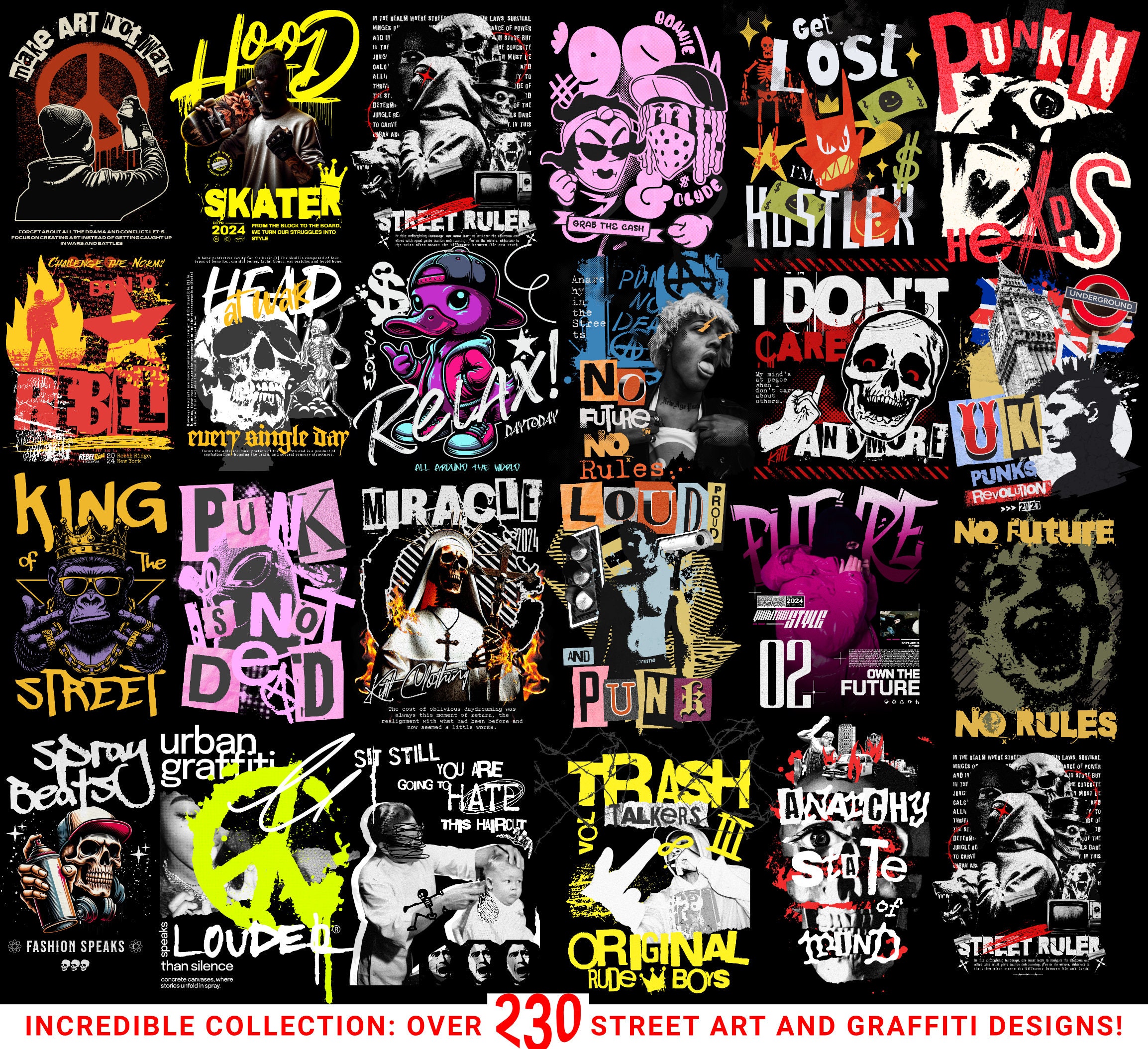 200 + Street Art Graffiti Design Bundle - Gamer Clipart T