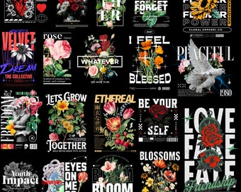 Bundle of T-Shirt Designs: Floral Streetwear, Urban Streetwear, Biker Themes, Flora and Fauna Styles