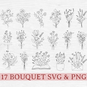 Bouquet svg bundle | flowers svg png hand drawn | floral svg | wildflowers svg | minimalist bouquet svg | botanical svg | field plants svg