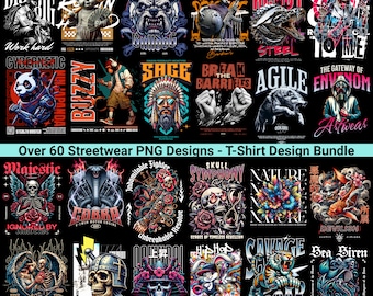 Streetwear T-Shirt Designs: 60+ PNG Bundle
