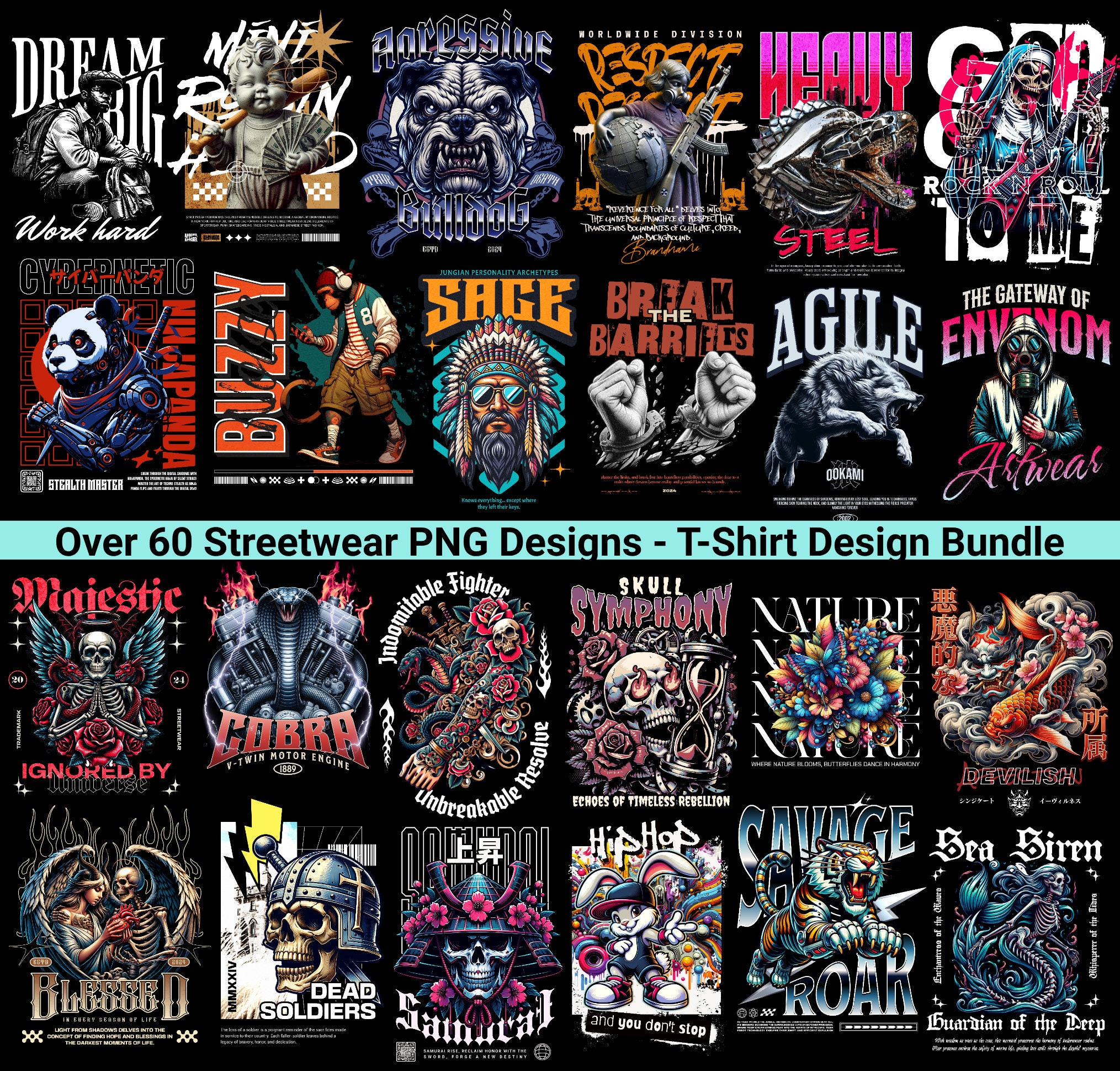 Streetware Design Streetwear T-shirt Designs: 60+ PNG Bundle - Etsy