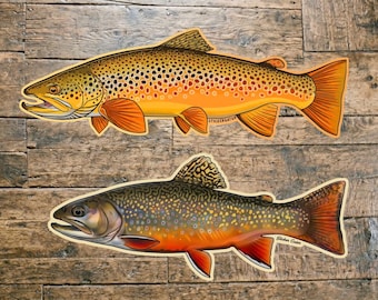 Brown Trout or Brook Trout  Fly Fishing Vinyl Die Cut Sticker Waterproof Decal Simms Orvis