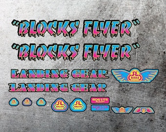 Blocks Flyer BMX 10.75" Die Cut Sticker Pack Landing Gear Drip Graphic 14 pcs set