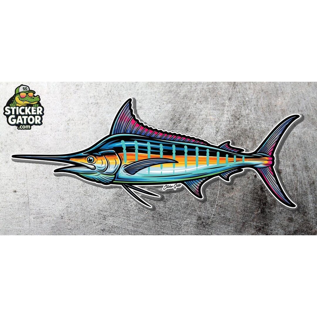 Merling Fish Sticker Vibrant Neon Marlin Fish Sticker | Waterproof Vinyl Decal | Sailfish ...