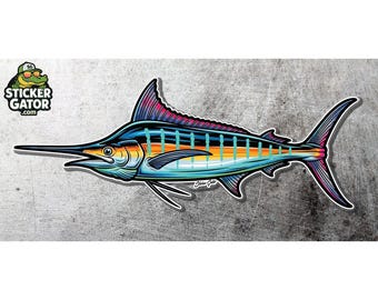 Vibrant Neon Marlin Fish Sticker | Waterproof Vinyl Decal | Sailfish Fishing Boat Car Laptop Sticker