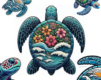 Sea Turtles Stickers featuring Ocean Life and Vibrant Turtle Designs Pick your favorites - Waterproof Vinyl - 8 Designs