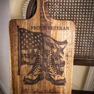 Engraved Personalized Veteran Cutting Board | Patriotic Gift for Veterans | Military American Veteran Gift