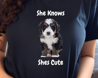 She Knows Shes Cute, cute dog tshirt, dog walking tshirt, dog lover tshirt, funny dog tshirt, gift for mom, tee shirt, t-shirt