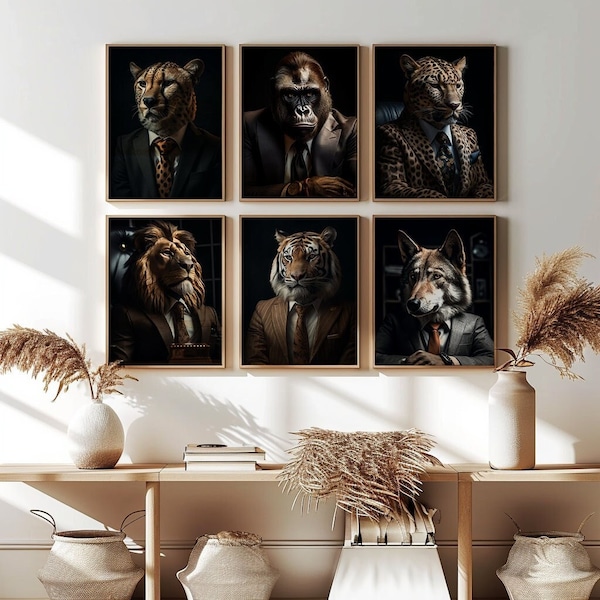 Bundle of 6 Animal Posters - Animal Print - Digital Download - Animal Printables - Animal Wall Art - Animal Gallery - Wall Art - Suit