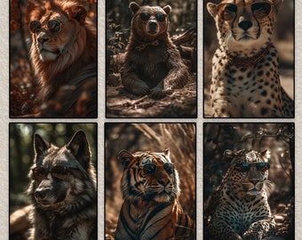 Bundle of 6 Animal Prints - Animal Print - Digital Download - Animal Printables - Animal Wall Art - Animal Gallery - Wall Art - Suit