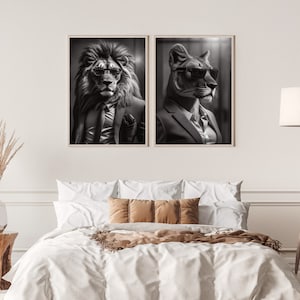 Lion and Lioness Print Set - 2 Sets - Digital Download - Digital Print - Printable - Animal Print - Lion Wall Art - Lion and Lioness