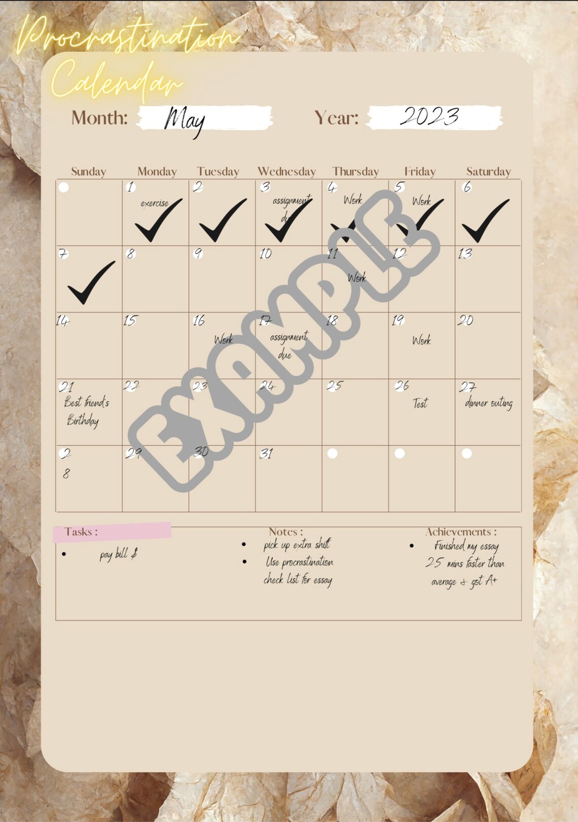 Official Procrastination Checklist & Calendar Etsy