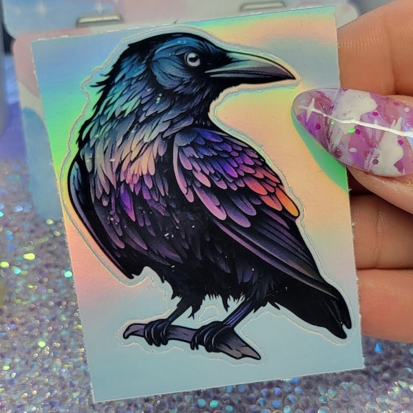 Raven With Colorful Wings • Holographic Vinyl Sticker Paper is Water Resistant • ONLY Glossy White Vinyl Stickerz Are WATERPROOF