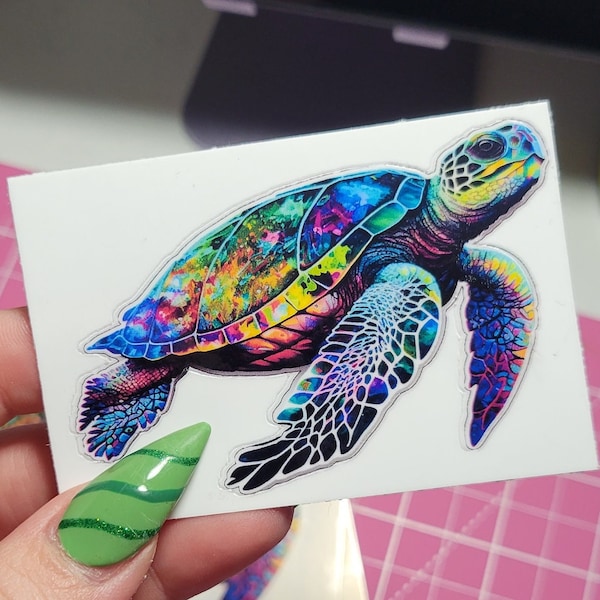 Vibrant Sea Turtle • 2 Color Styles • Holographic Vinyl Sticker Paper is Water Resistant • ONLY Glossy White Vinyl Stickerz Are WATERPROOF