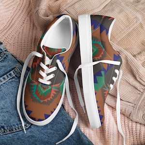 Modoc Native - Women’s lace-up canvas shoes - geometrical shoes