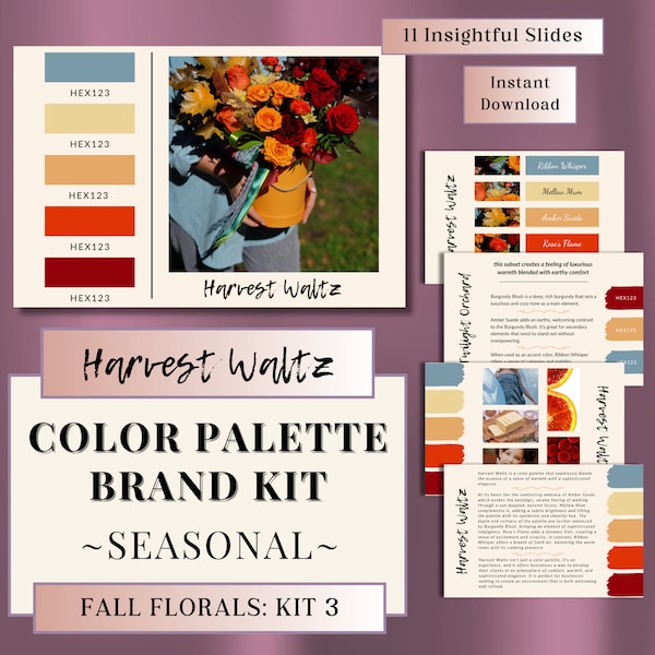 Color Palette Brand Kit, Hex Codes, Fall Florals, INSTANT DOWNLOAD, Editable in Canva, Seasonal Colors, Business Color Kit - COPAL04