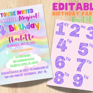 Rainbow Birthday Invitation - Downloadable - Editable - Birthday Party Invitation - Personalizable