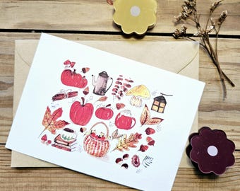 Carte (+enveloppe kraft), automne et citrouille, carterie papeterie déco