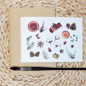 Carte nature d'hiver, carte simple A6, fait-main en Bretagne, enveloppe kraft